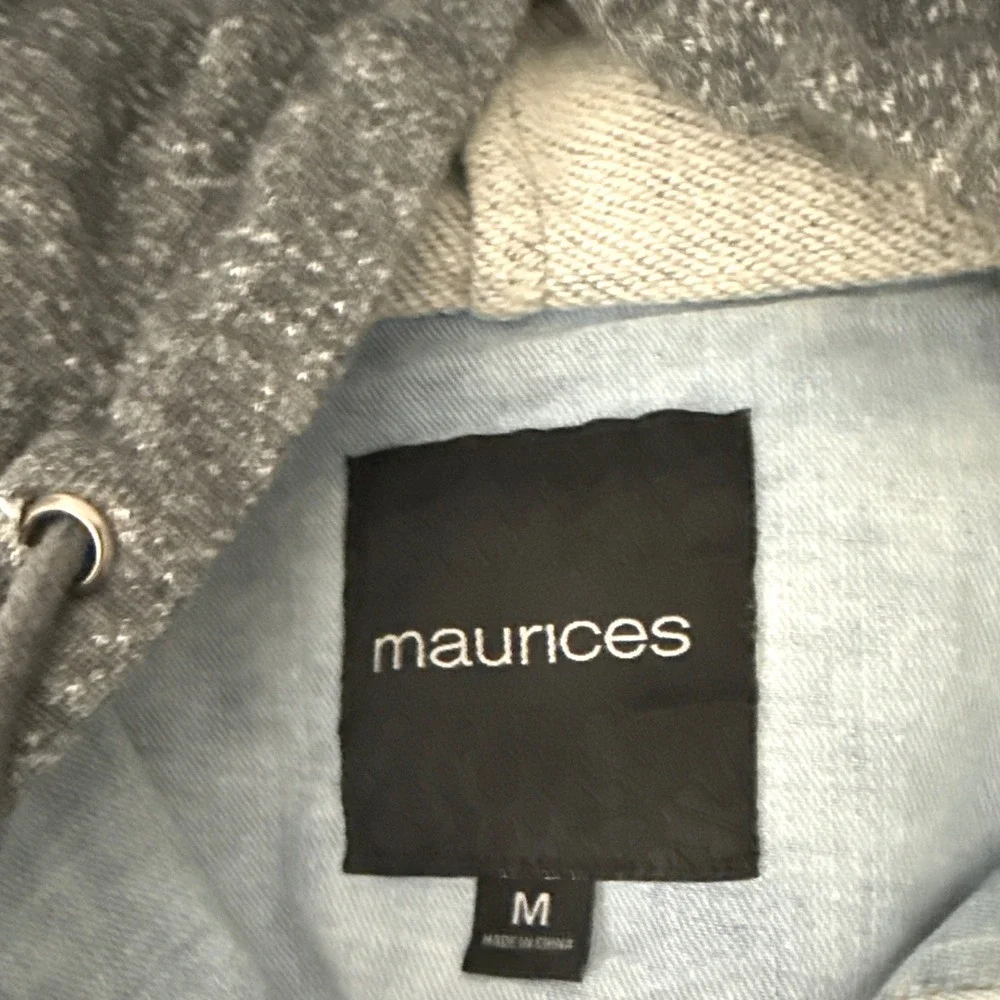 Maurices Hooded Denim Jacket Womens M Medium Blue Gray Mixed Media Trucker